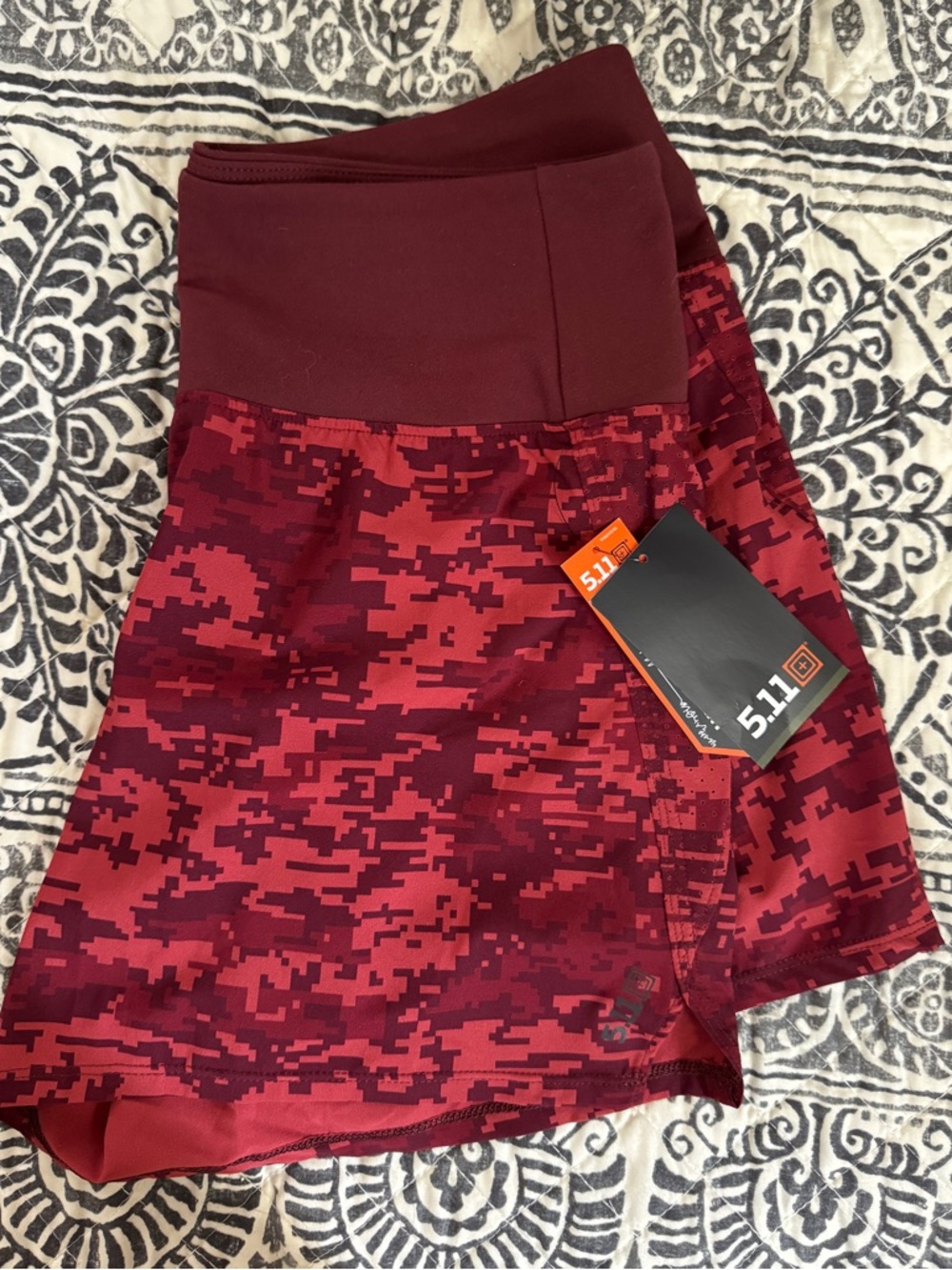 5.11 Tactical Women’s Burgundy Red Camo Athletic Shorts